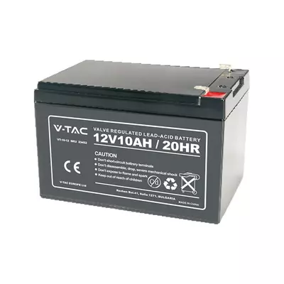V-TAC 12V 10Ah Ólomsavas akkumulátor, zselés akku T2 saruval - SKU 23452