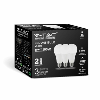V-TAC 15W E27 hideg fehér A67 LED égő csomag (3 db) - SKU 212818