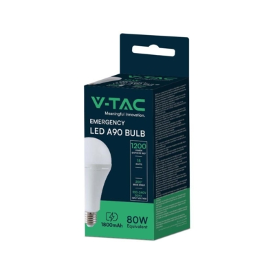 V-TAC 15W E27 természetes fehér A90 LED égő, akkumulátorral - SKU 7795