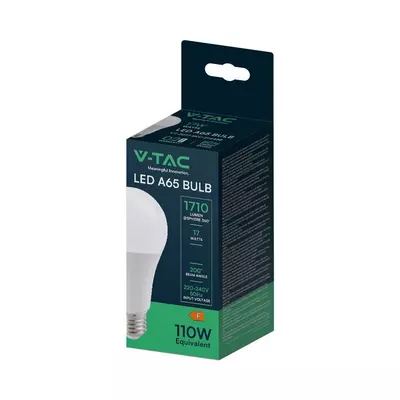 V-TAC 17W E27 A65 meleg fehér LED égő, 100 Lm/W - SKU 214456