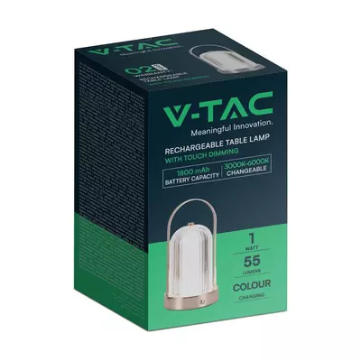 V-TAC 1W antik bronz színű asztali akkumulátoros LED lámpa akril búrával, CCT - SKU 7991