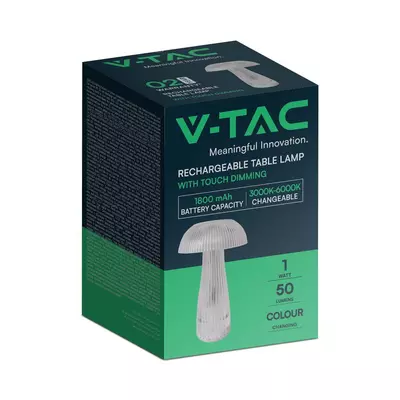 V-TAC 1W átlátszó, érintéssel vezérelhető akkumulátoros LED gomba alakú lámpa, CCT - SKU 7894