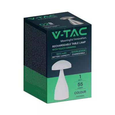V-TAC 1W fehér, érintéssel vezérelhető akkumulátoros LED gomba alakú lámpa, CCT - SKU 7896