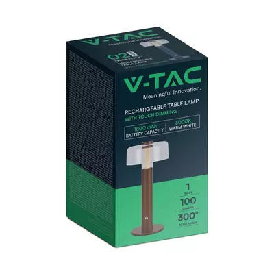 V-TAC 1W homokbarna, érintéssel vezérelhető akkumulátoros LED lámpa, meleg fehér - SKU 7945