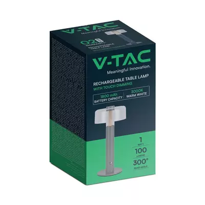 V-TAC 1W szürke, érintéssel vezérelhető akkumulátoros LED lámpa, meleg fehér - SKU 7944