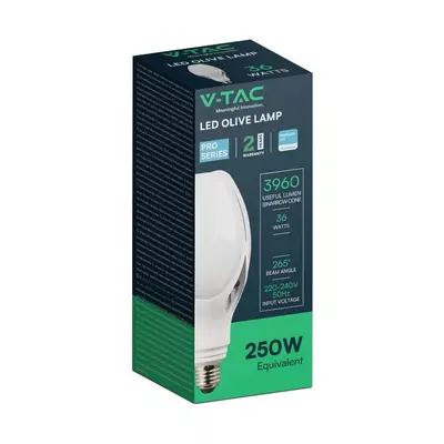 V-TAC 36W E27 természetes fehér Olive LED égő, 110 Lm/W - SKU 21284