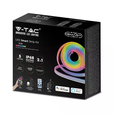 V-TAC 5m-es, smart LED neon szalag szett, RGB, futófény IP68 - SKU 3005