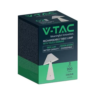 V-TAC 3W fehér fém, érintéssel vezérelhető akkumulátoros LED lámpa, CCT - SKU 7948