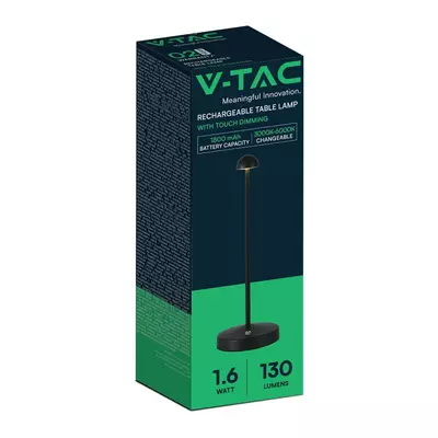 V-TAC 1.6W kisfejű fekete házas érintéssel vezérelhető akkumulátoros LED lámpa, CCT - SKU 10328