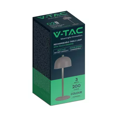 V-TAC 3W szürke, érintéssel vezérelhető akkumulátoros LED ernyő alakú lámpa, CCT - SKU 7987