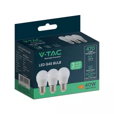 V-TAC 4.5W E27 hideg fehér G45 LED égő csomag (3 db) - SKU 217364