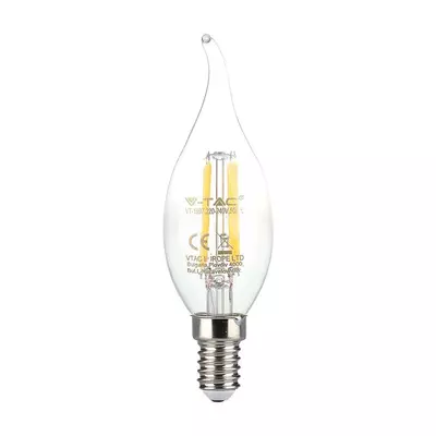 V-TAC 4W E14 hideg fehér filament C35 LED gyertyaláng égő - SKU 214430