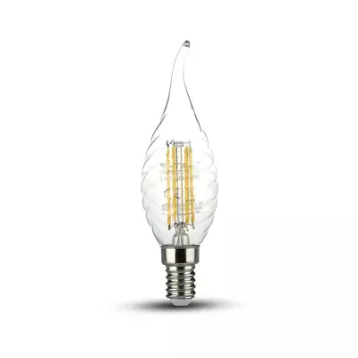 V-TAC 4W E14 hideg fehér filament LED csavart gyertyaláng égő - SKU 4432