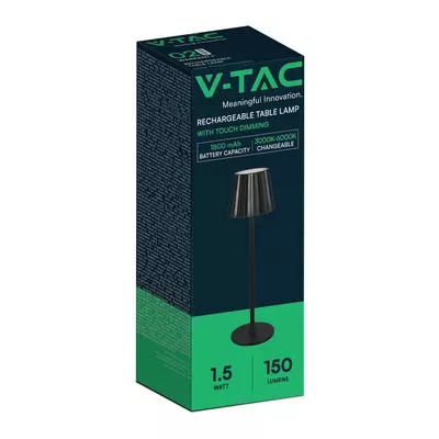 V-TAC 1.5W fekete, érintéssel vezérelhető akkumulátoros LED lámpa, CCT - SKU 10325