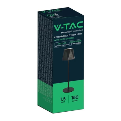 V-TAC 1.5W fekete, érintéssel vezérelhető akkumulátoros LED lámpa, CCT - SKU 10330