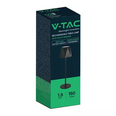 V-TAC 1.5W fekete, érintéssel vezérelhető akkumulátoros LED lámpa, CCT - SKU 10330