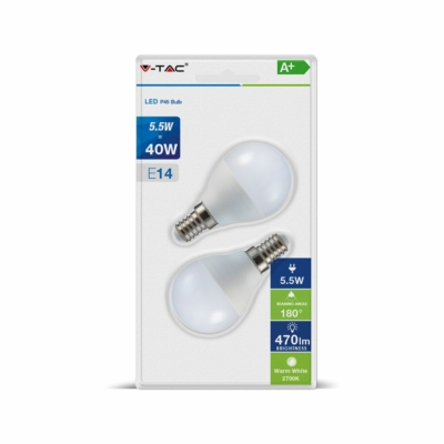 V-TAC 5.5W E14 természetes fehér LED égő csomag (2 db) - SKU 7356