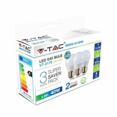 V-TAC 5.5W E27 hideg fehér LED égő csomag (3 db) - SKU 7364