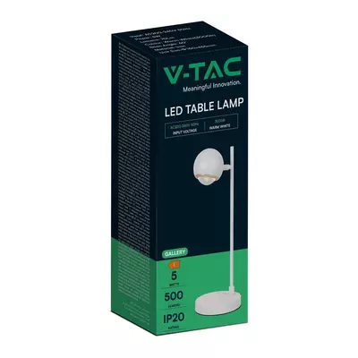 V-TAC 5W asztali gömbfejű lámpa, fehér házzal, meleg fehér, 100 lm/W - SKU 10346