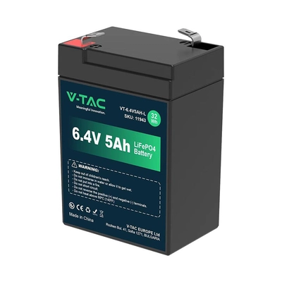V-TAC 6.4V 5Ah LiFePO4 akkumulátor, Lítium vasfoszfát akku T2 saruval - SKU 11943