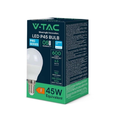 V-TAC 6.5W E14 természetes fehér P45 LED égő - SKU 21864