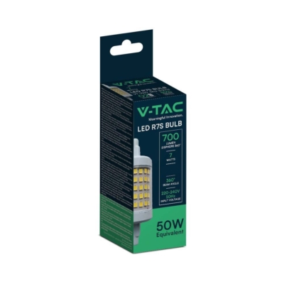 V-TAC 7W 78mm R7S meleg fehér LED égő, 100 Lm/W - SKU 212713