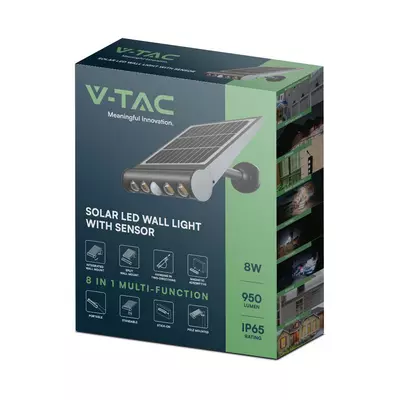 V-TAC 8in1 napelemes 8W LED lámpa, mozgásérzékelővel, meleg fehér - SKU 6844
