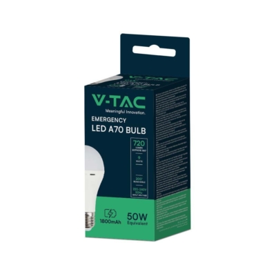 V-TAC 9W E27 természetes fehér akkumulátoros A70 LED égő vészvilágító funkcióval - SKU 7010
