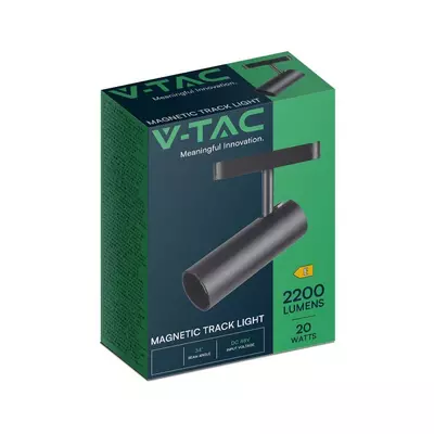 V-TAC állítható 20W spot LED lámpatest Slim 48V mágneses sínhez, hideg fehér - SKU 10256