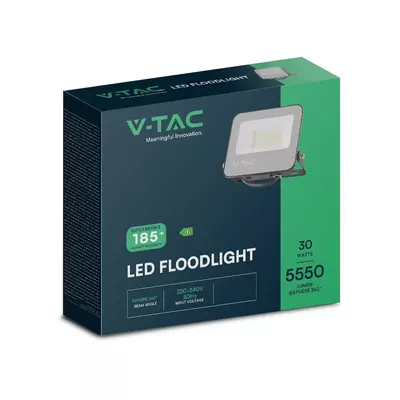 V-TAC B-széria LED reflektor 30W hideg fehér 185 Lm/W, fekete ház - SKU 9891