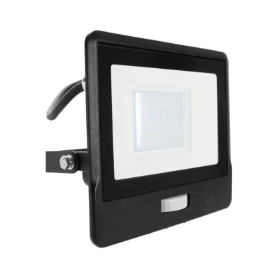 V-TAC beépített mozgásérzékelős LED reflektor 30W meleg fehér, fekete házzal - SKU 20286
