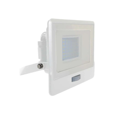 V-TAC beépített mozgásérzékelős LED reflektor 30W természetes fehér, fehér házzal - SKU 20275