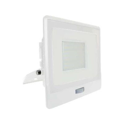 V-TAC beépített mozgásérzékelős LED reflektor 50W meleg fehér, fehér házzal - SKU 20277