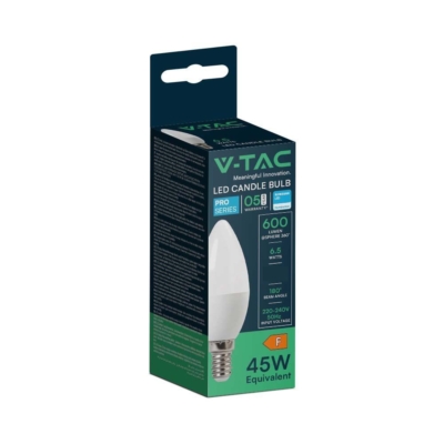 V-TAC C37 6.5W E14 természetes fehér LED gyertya égő - SKU 21112