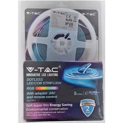 V-TAC COB LED szalag szett IP20, 672 db/m RGB, DC 24V - SKU 2972