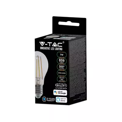 V-TAC E27 okos A60 filament LED égő 7W, CCT - SKU 3001