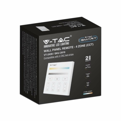 V-TAC CCT, fali 4 zónás rádiófrekvenciás LED szalag távirányító - SKU 2916