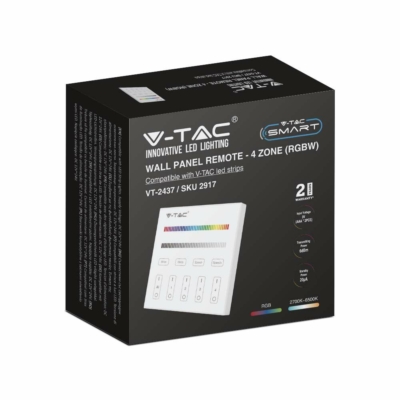 V-TAC RGB+W, fali 4 zónás rádiófrekvenciás LED szalag távirányító - SKU 2917