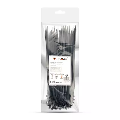 V-TAC fekete, műanyag gyorskötöző 2.5x200mm, 100db/csomag - SKU 11164