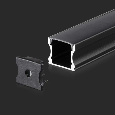 V-TAC fekete színű falon kívüli alumínium LED szalag profil fedlappal 2m - SKU 2878