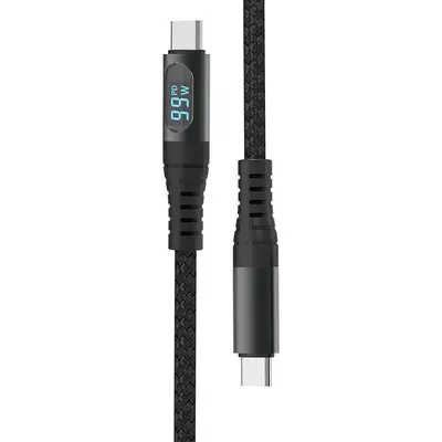V-TAC fekete Type-C 1m Power Delivery hálózati kábel, max. 100W, kijelzővel - SKU 7746