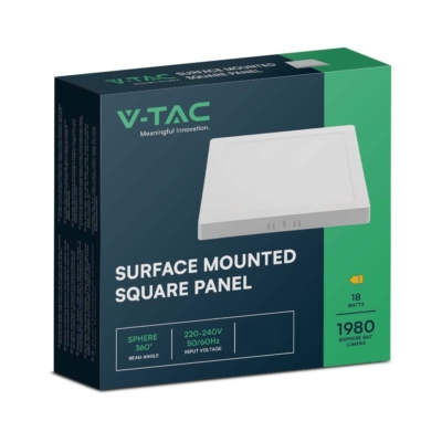 V-TAC felületre szerelhető, műanyag házas, szögletes LED panel 18W, hideg fehér - SKU 10500