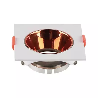 V-TAC GU10 LED műanyag spotlámpa keret, fehér& rózsaarany billenthető szögletes lámpatest - SKU 6655