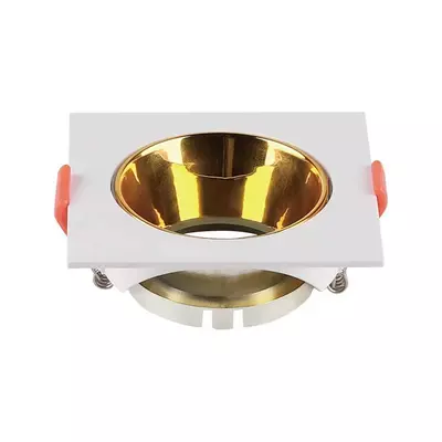 V-TAC GU10 LED műanyag spotlámpa keret, fehér és arany billenthető szögletes lámpatest - SKU 6654