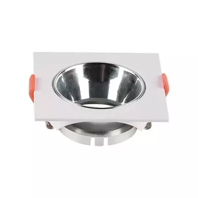 V-TAC GU10 LED műanyag spotlámpa keret, fehér és króm billenthető szögletes lámpatest - SKU 6653