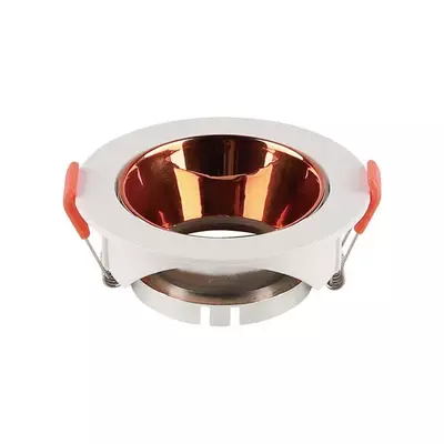 V-TAC GU10 LED műanyag spotlámpa keret, fehér és rózsaarany billenthető lámpatest - SKU 6649