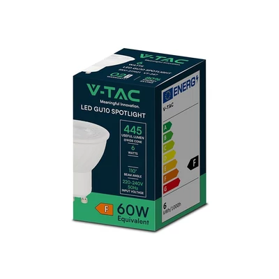 V-TAC GU10 LED spot égő 6W hideg fehér 110° - SKU 211941