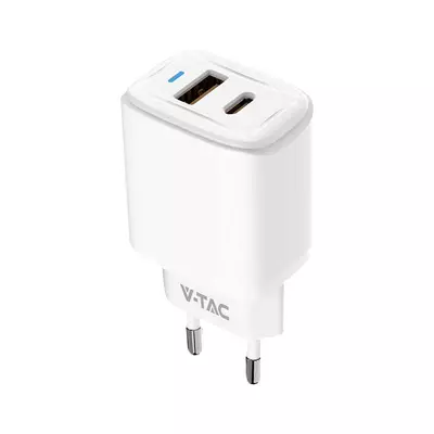 V-TAC hálózati USB 20W töltő, Quickcharge és PowerDelivery, fehér - SKU 23580