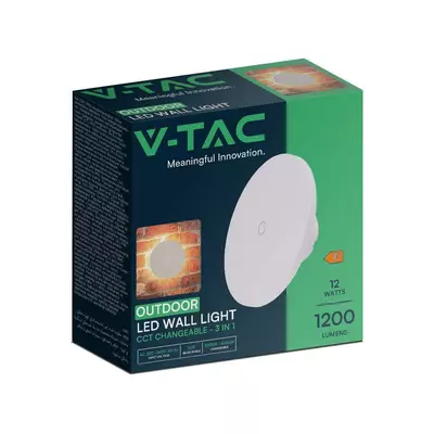 V-TAC indirekt világítású 12W kültéri, kerek fehér LED lámpa. változtatható CCT-vel - SKU 7854
