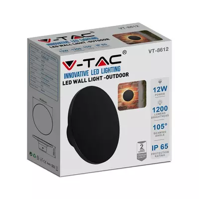 V-TAC indirekt világítású 12W kültéri, kerek fekete LED lámpa, természetes fehér - SKU 6788